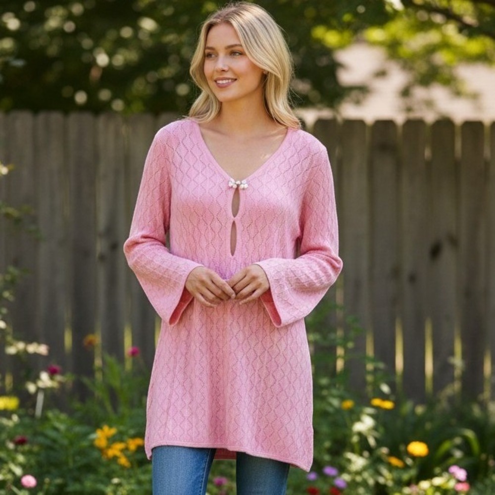 Saodimallsu Knit Mini Dress Women M Pink Pointelle Frog Button Coquette Boho